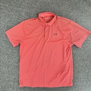 Under Armour HeatGear Polo Stripe Performance Red Mens 2XL Loose Golf